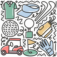 doodle set of golf sports hand drawing