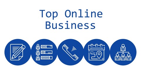 top online business background concept with top online business icons. Icons related skills, calendar, telephone, networking, pencil