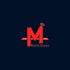 Orange mobile games vector logo design with dark blue background