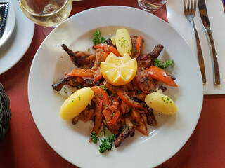 A plate of food on a table