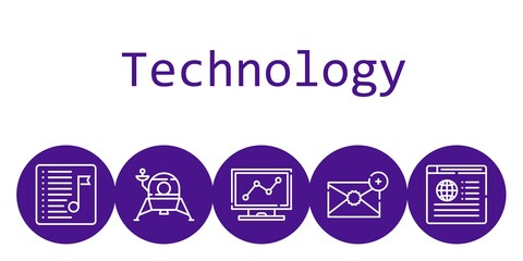 technology background concept with technology icons. Icons related analytics, news, playlist, lander, email © NinjaStudio
