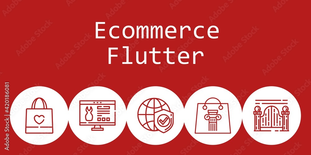 Aufkleber ecommerce flutter background concept with ecommerce flutter icons. icons related shopping bag, websi
