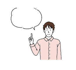 若い男性　シンプルなタッチの人物と吹き出しのイラストレーション