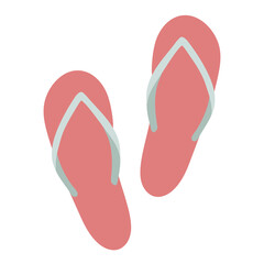 Flip flops. Beach and pool shoes. Vector flat illustration, hand drawn. Isolated object, element on a white background