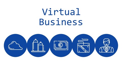 virtual business background concept with virtual business icons. Icons related graphic tablet, man, cloud computing, silo, cash © NinjaStudio