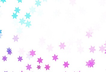 Light Pink, Blue vector texture with colored snowflakes, stars.
