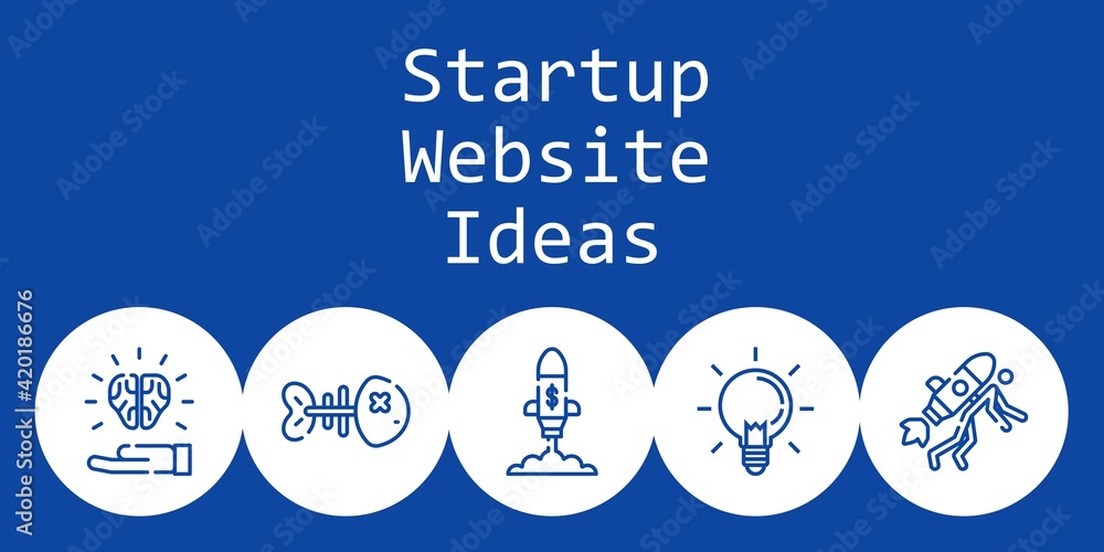 Poster startup website ideas background concept with startup website ideas icons. icons related idea, start