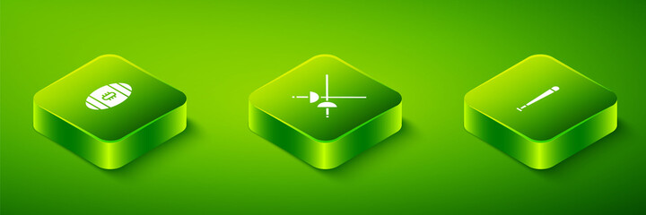 Obraz premium Set Isometric Fencing, Baseball bat and American Football icon. Vector