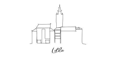 Lille France landmarks skyline - Continuous one line drawing