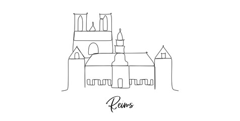 Reims France landmarks skyline - Continuous one line drawing