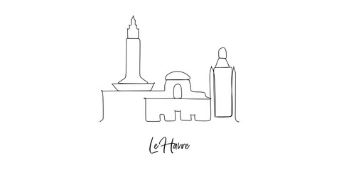 Havre of France landmarks skyline - Continuous one line drawing