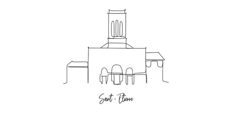 Saint Etienne France landmarks skyline - Continuous one line drawing
