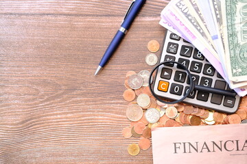 Banknote money on table background and saving money and business growth concept, finance and...