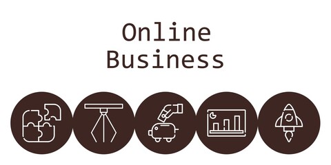 online business background concept with online business icons. Icons related hook, piggy bank, puzzle, startup, bar chart