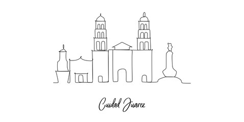 Ciudad Juarez Mexico landmarks skyline - Continuous one line drawing