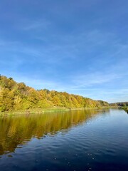 View from the bank of the Moskva River on a sunny autumn day.
