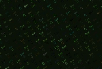 Dark Green, Red vector background with Shining hearts.