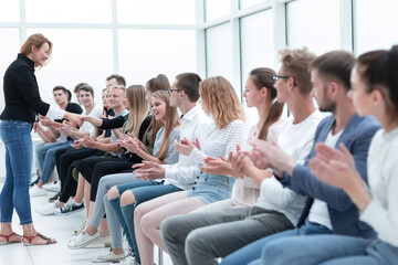 Fototapeta premium handshake of young people during business training.