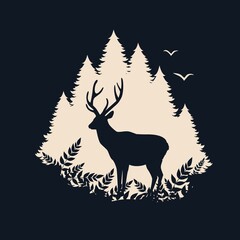 Silhouette of a deer and a forest