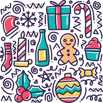 hand drawn winter collection doodle