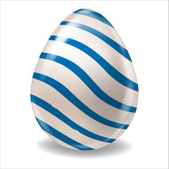 White Realistic Easter Egg Colored Blue Stripes Glossy. Vector illustration