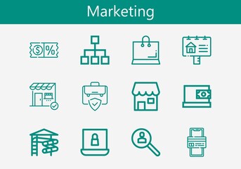 Premium set of marketing line icons. Simple marketing icon pack. Stroke vector illustration on a white background. Modern outline style icons collection of Shop