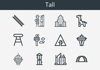 Premium set of tall line icons. Simple tall icon pack. Stroke vector illustration on a white background. Modern outline style icons collection of Free fall, Stool, Ladder