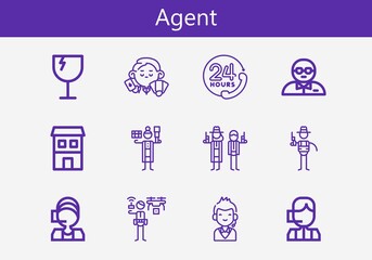 Premium set of agent line icons. Simple agent icon pack. Stroke vector illustration on a white background. Modern outline style icons collection of Call center, Bodyguard