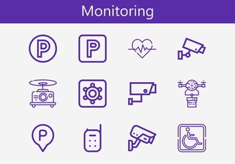 Premium set of monitoring line icons. Simple monitoring icon pack. Stroke vector illustration on a white background. Modern outline style icons collection of Baby monitor