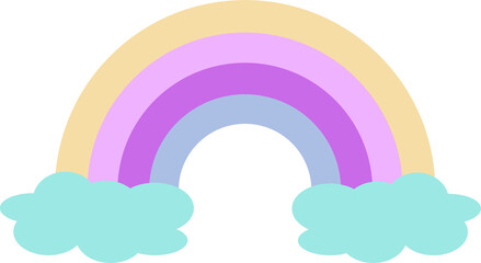 Cute colorful rainbow. Childish flat vector illustrations collection. Weather forecast, meteorology. Rainy clouds and stars isolated on white background. Pastel design elements for print.