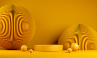 Modern Minimal Mockup Yellow Podium Branding Product With Corrugated Panel Ball Abstract Background 3d Render