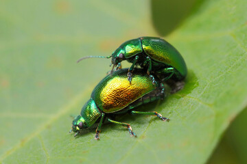 Chrysolina herbacea, also known as the mint leaf beetle