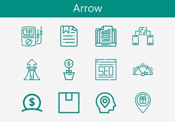 Premium set of arrow line icons. Simple arrow icon pack. Stroke vector illustration on a white background. Modern outline style icons collection of Money, Packing, Growth
