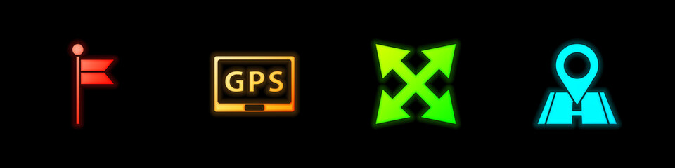 Obraz premium Set Location marker, Gps device with map, Road traffic sign and icon. Vector