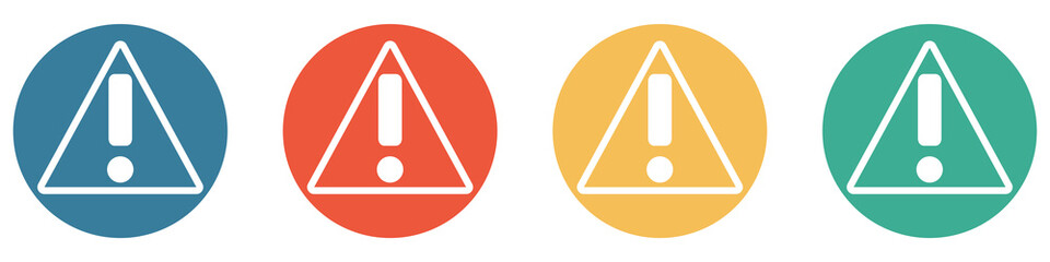 Bunter Banner mit 4 Buttons: Vorsicht, Alarm, Warnung