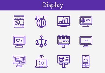 Premium set of display line icons. Simple display icon pack. Stroke vector illustration on a white background. Modern outline style icons collection of Freezer, Learning