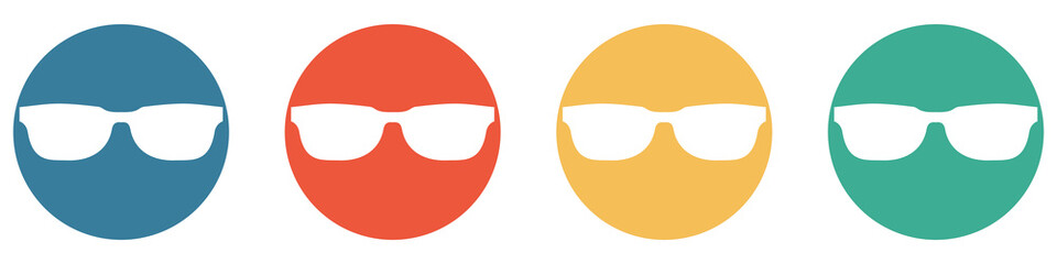 Bunter Banner mit 4 Buttons: Brille, Sonnenbrille, Optiker