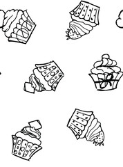 Hand drawn doodle muffins set.