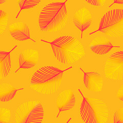 seamless pattern of beautiful and bright red, blue and yellow leaves on background