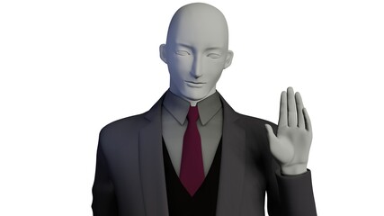 挨拶をする仕草の男性型マネキン人形　スーツ姿　3DCG