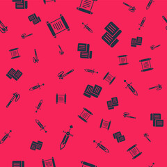 Set Medieval sword, Decree, parchment, scroll, axe and on seamless pattern. Vector