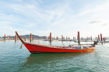 Fototapeta na wymiar traditional Thai Long tailed boat at phuket dock, Thailand