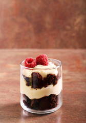 Chocolate and cream trifle portioned dessert