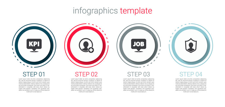 Set Key performance indicator, Create account screen, Speech bubble with job and User protection. Business infographic template. Vector