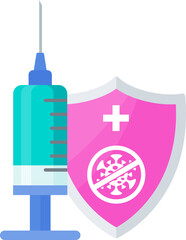 Vaccination shield icon. Syringe and dose of vaccine.