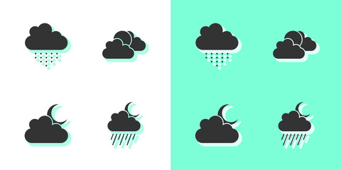 Set Cloud with rain and moon, , and Sun cloud weather icon. Vector