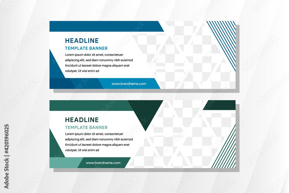 Poster set of horizontal white banners with triangular shapes for a photo. universal template for a web sit