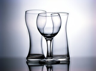 Empty Glass of water shape isolated in black and white background ,empty glass on a table	