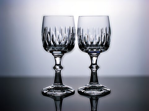 Empty crystal Glass of water isolated in black and white image for background ,glass of wine ,dinner ware ,empty champagne glass	