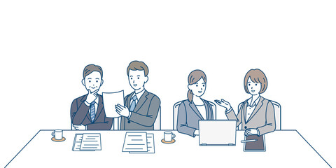 ビジネス　会社員　打ち合わせ　報告　相談　男女　ミーティング　イラスト素材